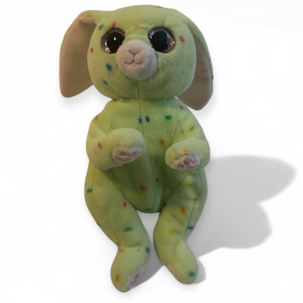 Ty Beanie Bellies Bunny Plush Green with Multicolor Spots 6” 2022 Easter